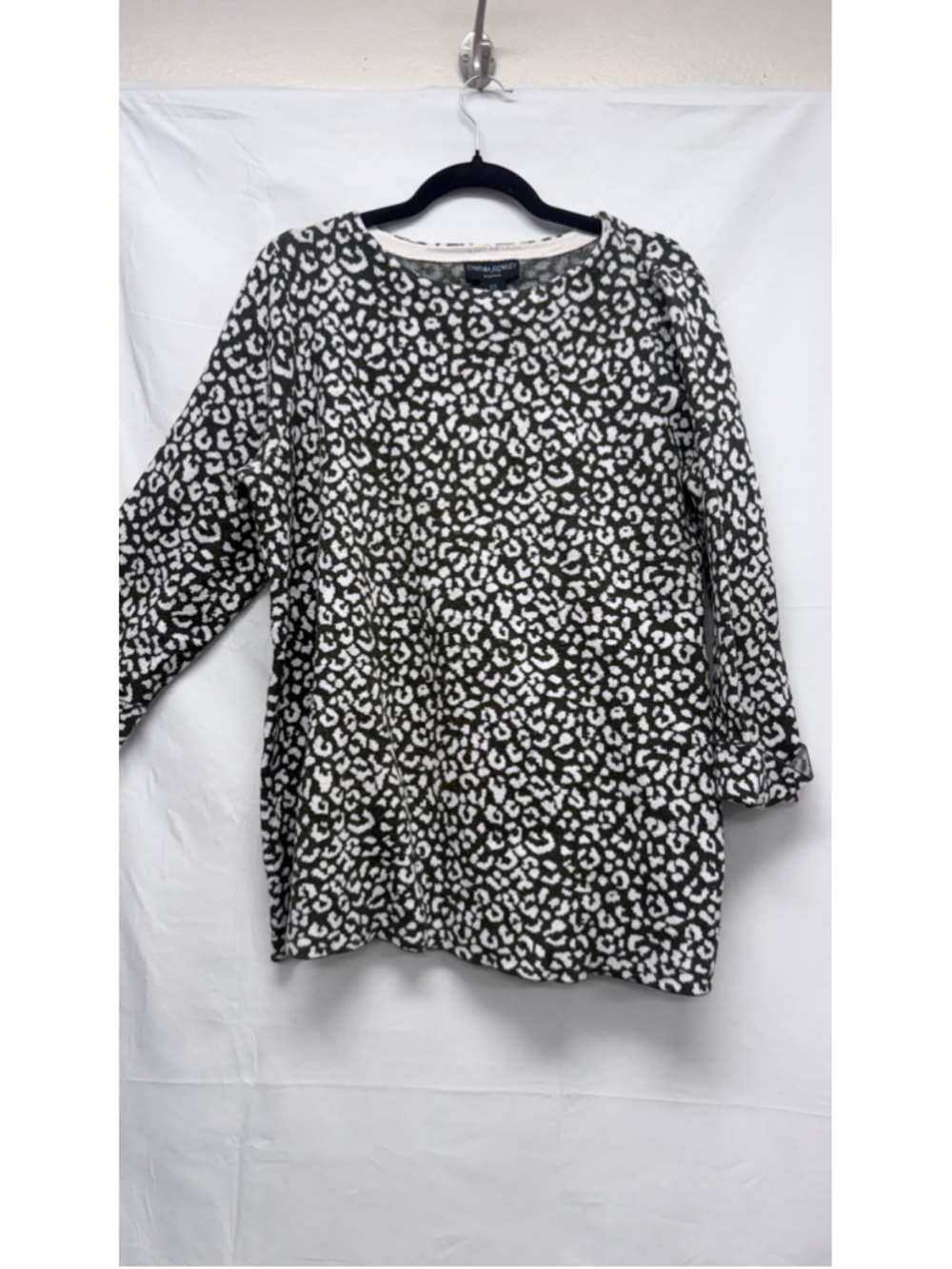 Women's Cynthia Rowley Long Sleeve Top 1X Green White Animal Print